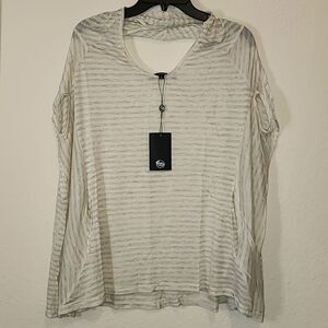 Uniq Gray Stripe Lightweight Poncho Style Top - S
